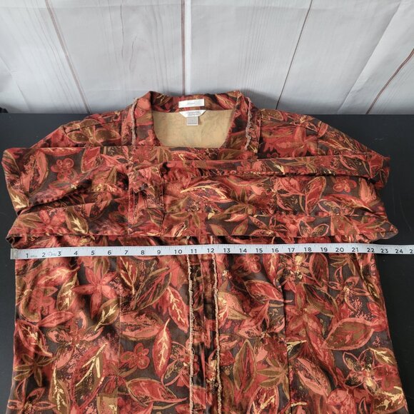 Christopher & Banks Stretch Floral Zip Front Distressed Cotton Blazer Jacket EUC - Picture 9 of 10